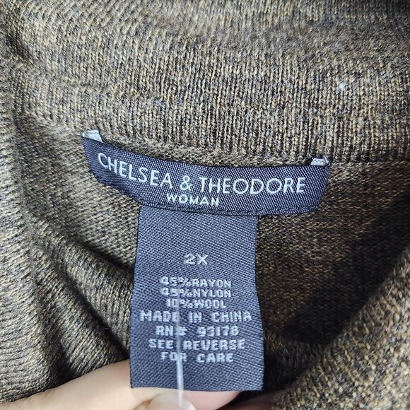 Chelsea & Theodore Wool Blend Sweater Fringe Cowl Neck Brown Womens 2X - Picture 6 of 7